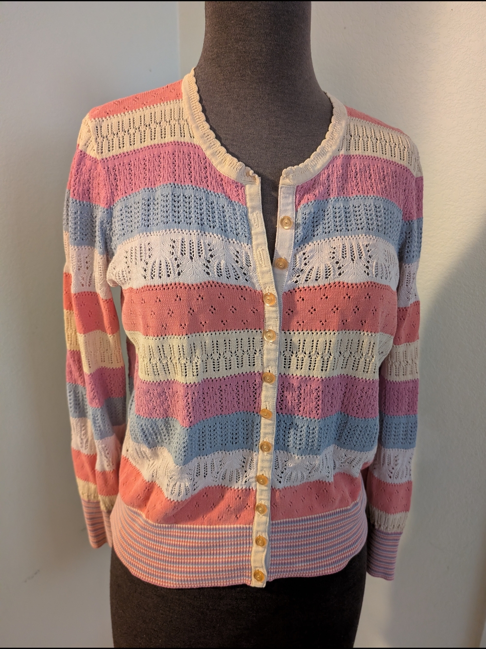 Marc By Marc Jacobs Striped Pastel Knit Cardigan Sweater - Size Medium